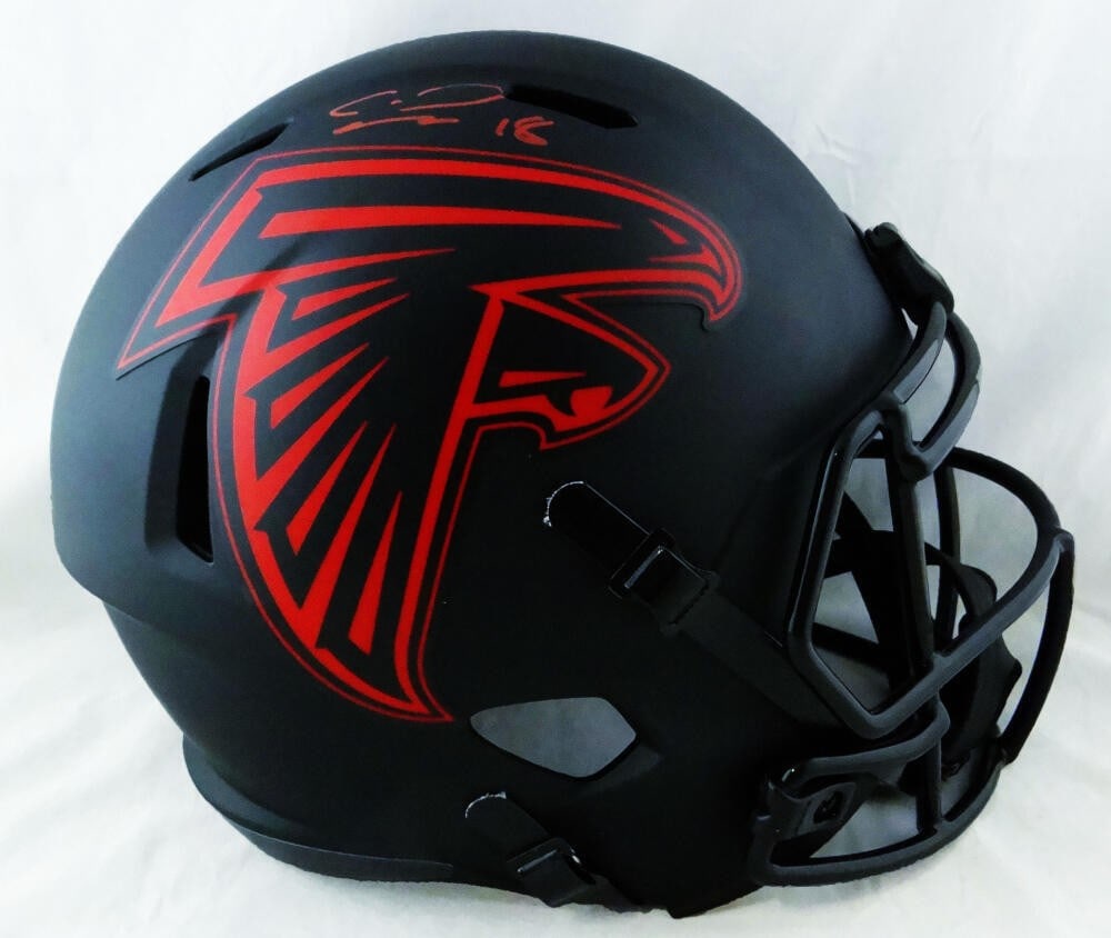 Atlanta Falcons Full Size Eclipse Helmet Signed by Calvin Ridley JSA: Atlanta Falcons Full Size Eclipse Helmet Signed by Calvin Ridley JSA Autographed Atlanta Falcons full-size Eclipse helmet signed by Calvin Ridley. The item is listed as original and is a pre-owned foo