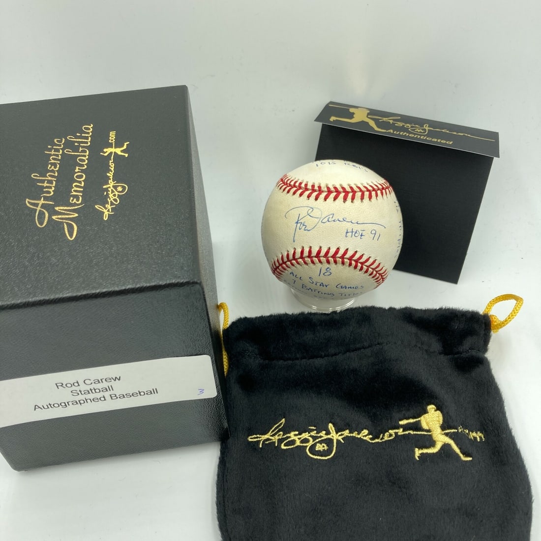 Rod Carew Autographed MLB Baseball Career Stat Inscription Reggie Jackson COA: Rod Carew Autographed MLB Baseball Career Stat Inscription Reggie Jackson COA Pre-owned official Major League Baseball signed by Rod Carew and heavily inscribed with career stats. Includes a Reggie Ja