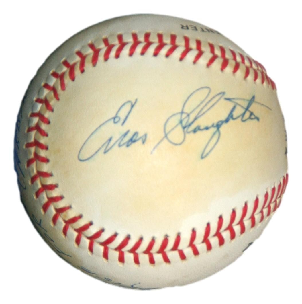 Enos Slaughter Signed ONL Baseball St. Louis Cardinals PSA/DNA 'Mad Dash': Enos Slaughter Signed ONL Baseball St. Louis Cardinals PSA/DNA 'Mad Dash' This is an original ONL baseball signed by Enos Slaughter, a legendary player for the St. Louis Cardinals. The ball features t