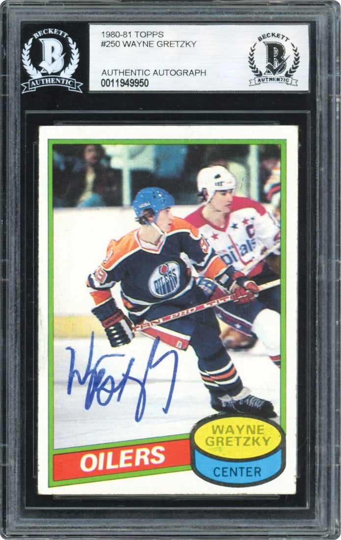 1980-81 Topps Wayne Gretzky #250 Signed Card BGS Certified: 1980-81 Topps Wayne Gretzky #250 Signed Card BGS Certified This 1980-81 Topps Wayne Gretzky #250 trading card is a must-have for any ice hockey enthusiast. The card features an authentic blue Sharpie 