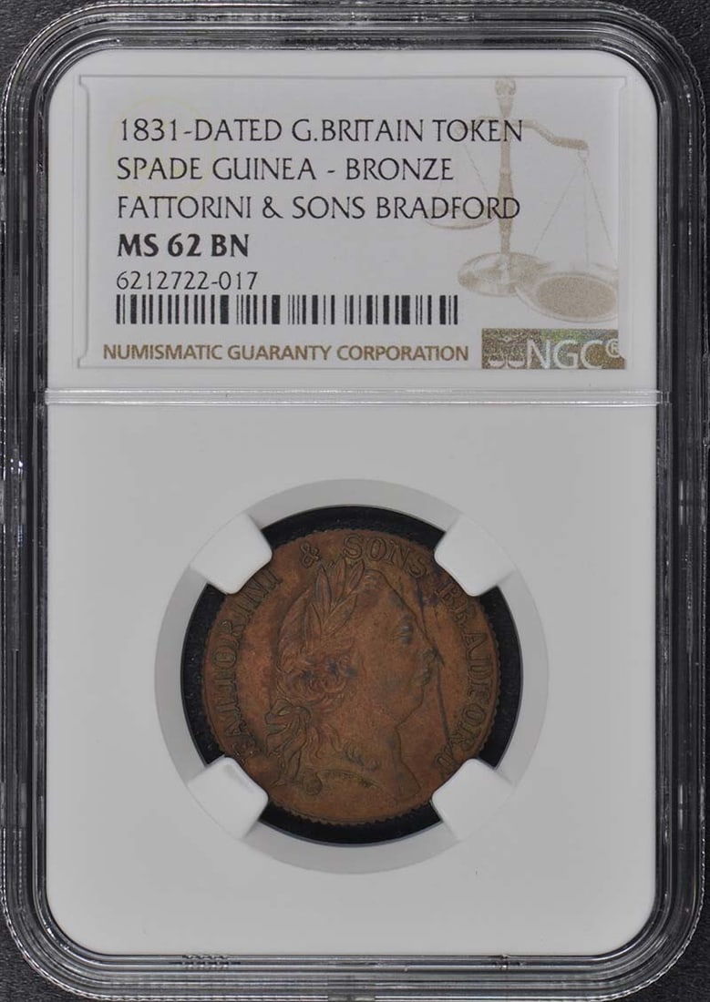 1831 Great Britain Spade Guinea token bronze NGC MS62BN Fattorini (1 of 2)