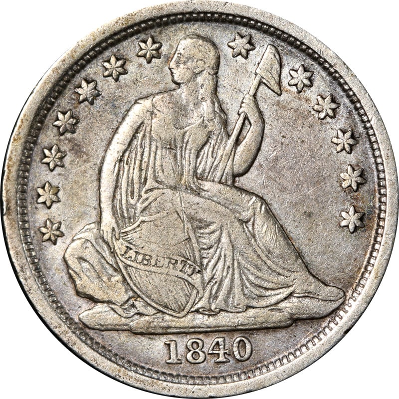 1840 O Mint Seated Liberty Silver Dime No Drapery: 1840 O Mint Seated Liberty Silver Dime No Drapery 1840-O Seated Liberty Dime, No Drapery, struck in silver and offered in pre-owned circulated condition. This coin is uncertified. Specifications Item 