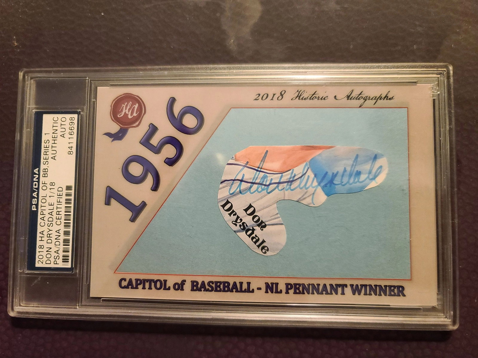 PSA Encapsulated Don Drysdale 2018 Historic Autographs Card (1 of 2)