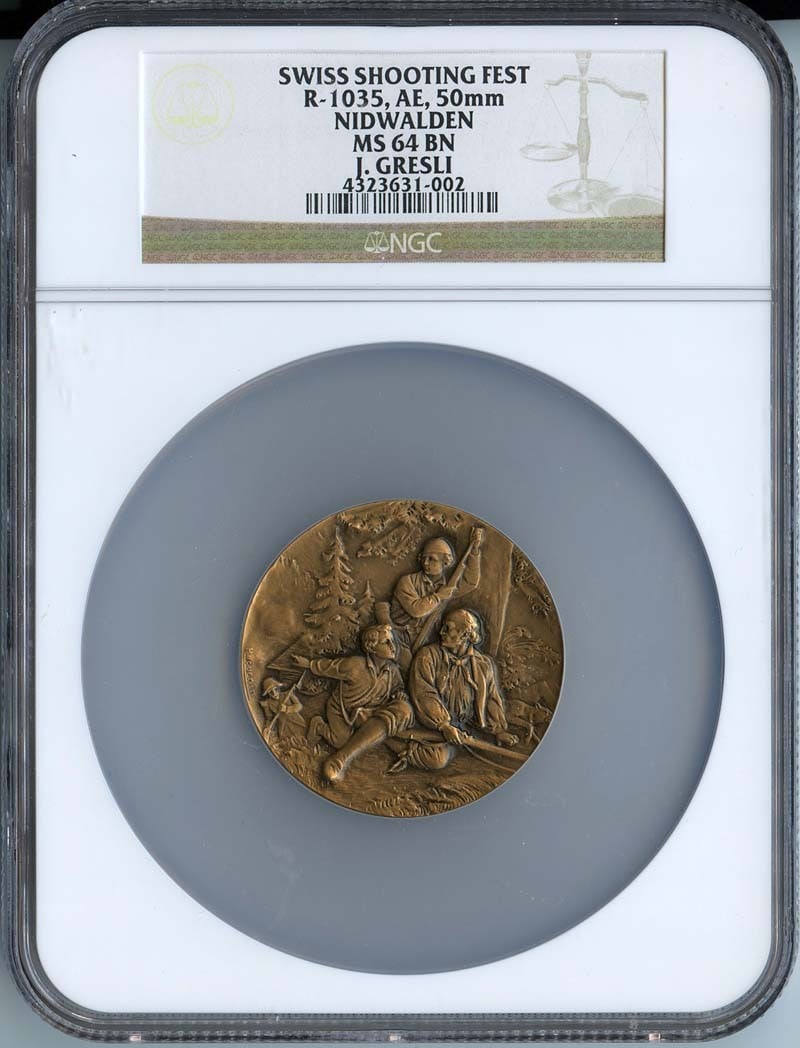 NGC MS64 BN Swiss Shooting Fest Nidwalden 50mm Medal R-1035 AE (1 of 2)