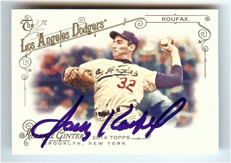 Sandy Koufax 2014 Topps Allen & Ginter Autographed Card #53 JSA: Sandy Koufax 2014 Topps Allen & Ginter Autographed Card #53 JSA Celebrate the legacy of baseball legend Sandy Koufax with this hand-signed autograph from the 2014 Topps Allen & Ginter collection. This