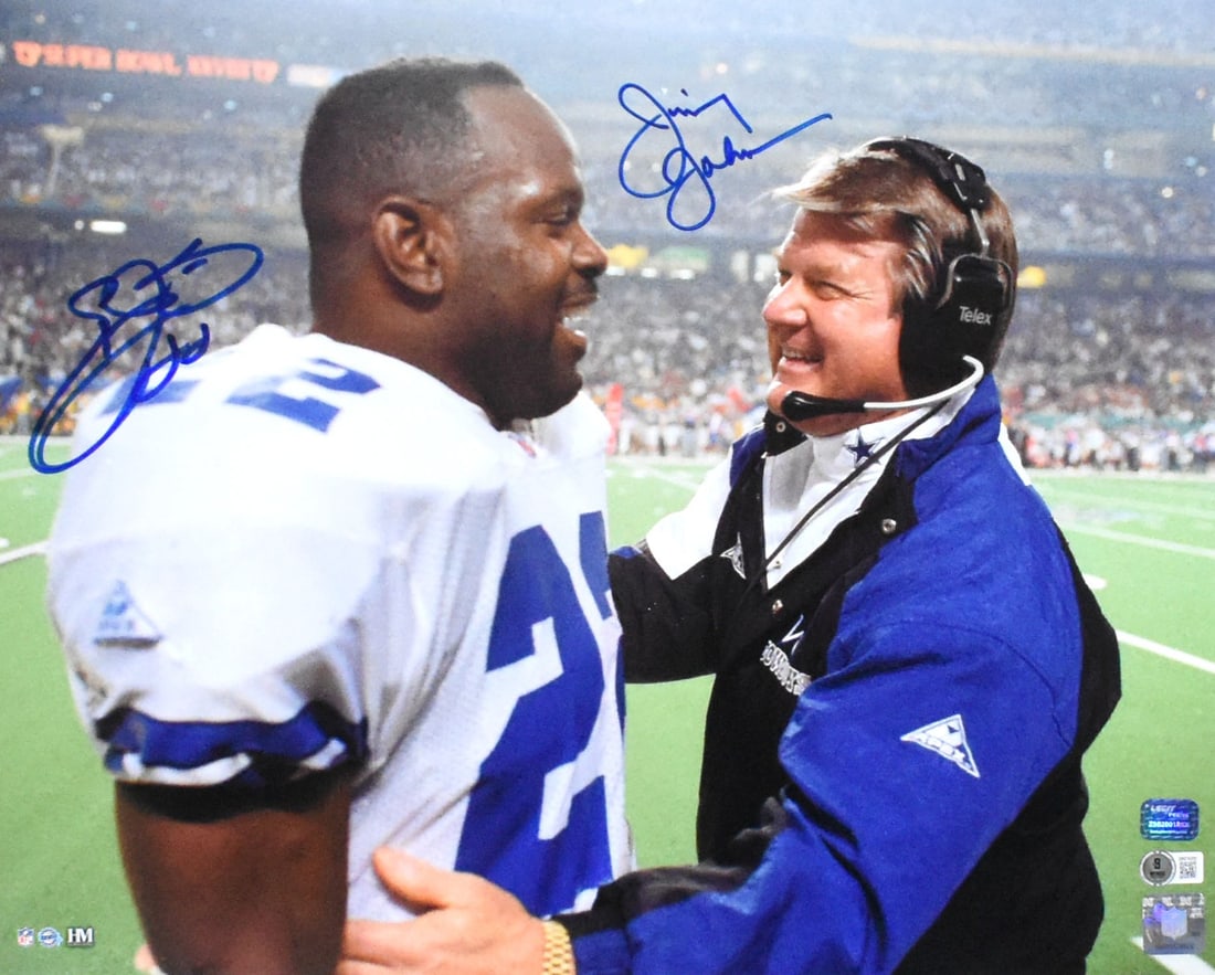 Beckett Holo Cowboys Celebration 16x20 Photo Signed by Emmitt Smith Jimmy Johnson: Beckett Holo Cowboys Celebration 16x20 Photo Signed by Emmitt Smith Jimmy Johnson Pre-owned 16x20 celebration photo featuring Emmitt Smith and Jimmy Johnson, signed as stated in the title. Origin note