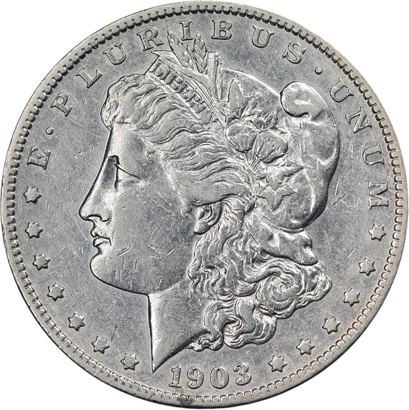 1903-S Morgan silver dollar XF+ Details bright white: 1903-S Morgan silver dollar XF+ Details bright white This 1903-S Morgan Silver Dollar is a circulated coin with attractive eye appeal and a strong strike. Graded as XF+ Details, the coin presents a br
