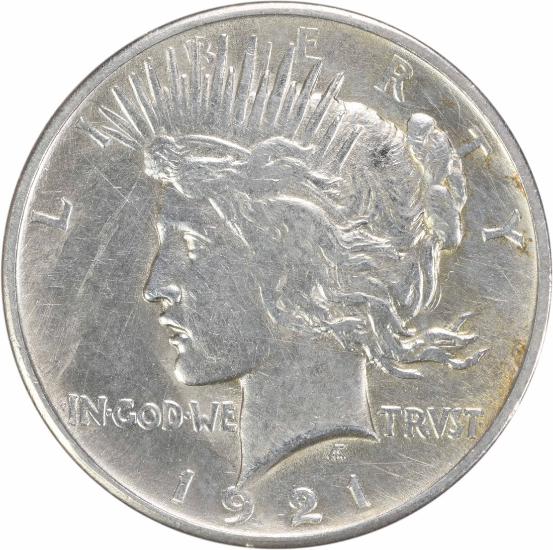 1921 United States Peace Dollar Silver $1 EF Uncertified: 1921 United States Peace Dollar Silver $1 EF Uncertified 1921 Peace silver dollar in EF grade. This circulated, uncertified coin is composed of silver and is a $1 denomination issue from the United St