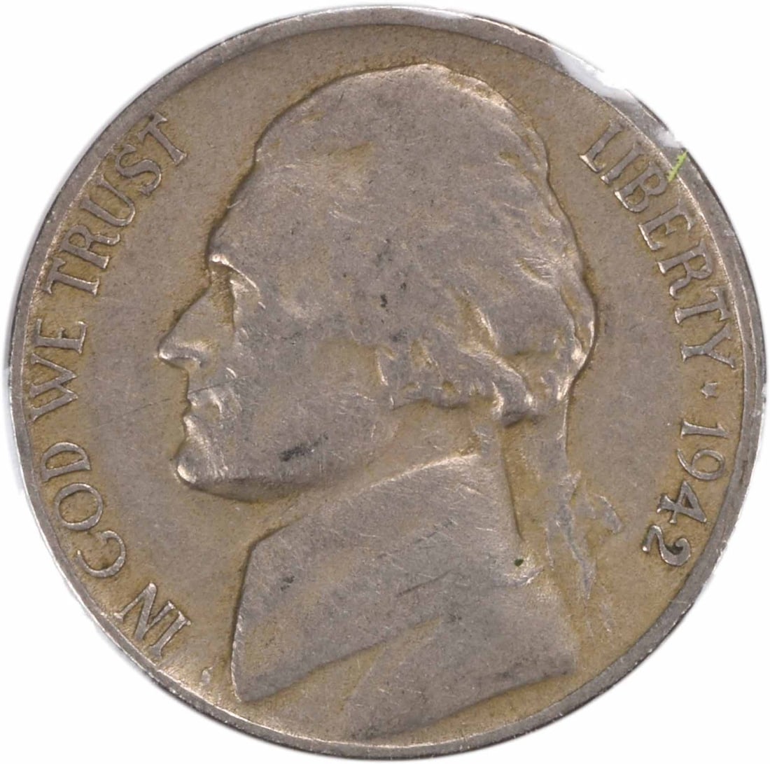 1942 Denver Jefferson 5C FS-501 D Horizontal D VF Uncertified: 1942 Denver Jefferson 5C FS-501 D Horizontal D VF Uncertified 1942-D/D Jefferson Nickel FS-501 in Choice VF condition. This circulated 5-cent United States coin is uncertified and features the Jeffers