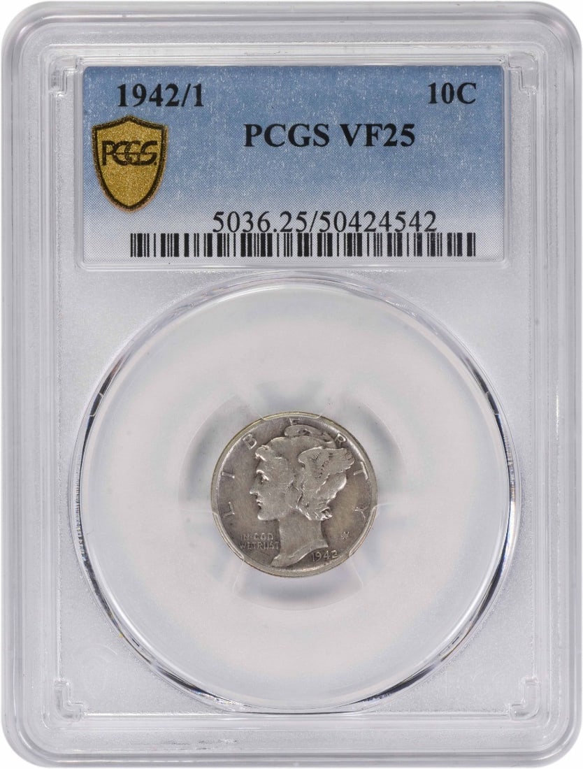 1942 Mercury Silver Dime VF25 Certified PCGS 90% Silver: 1942 Mercury Silver Dime VF25 Certified PCGS 90% Silver This 1942 Mercury Silver Dime is a classic piece from the Philadelphia mint, boasting a grade of VF25 as certified by PCGS. The coin, designed b