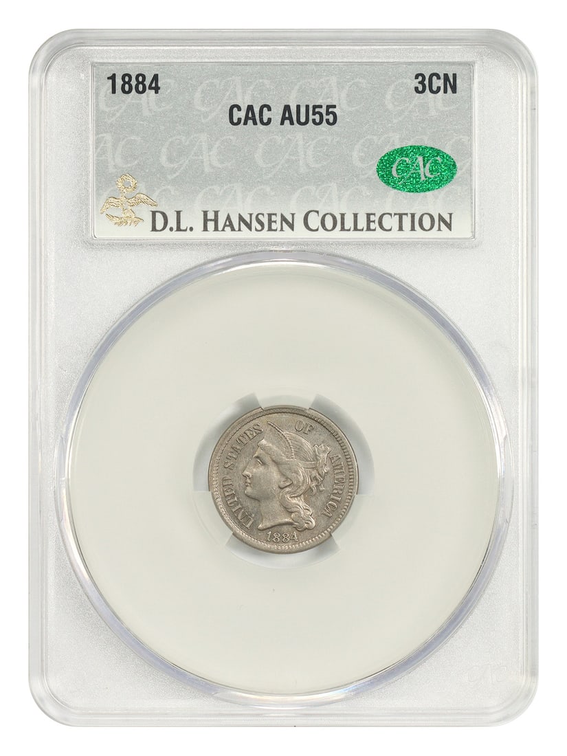 1884 CACG AU55 Three Cent Nickel ex D.L. Hansen (1 of 4)