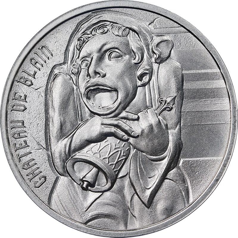 Intaglio Mint Chateau De Blain Gargoyles 1 oz .999 Silver Round: Intaglio Mint Chateau De Blain Gargoyles 1 oz .999 Silver Round Intaglio Mint 1 ounce silver round featuring the Gargoyles: Chateau De Blain design. This uncirculated stock item has .999 fine silver c