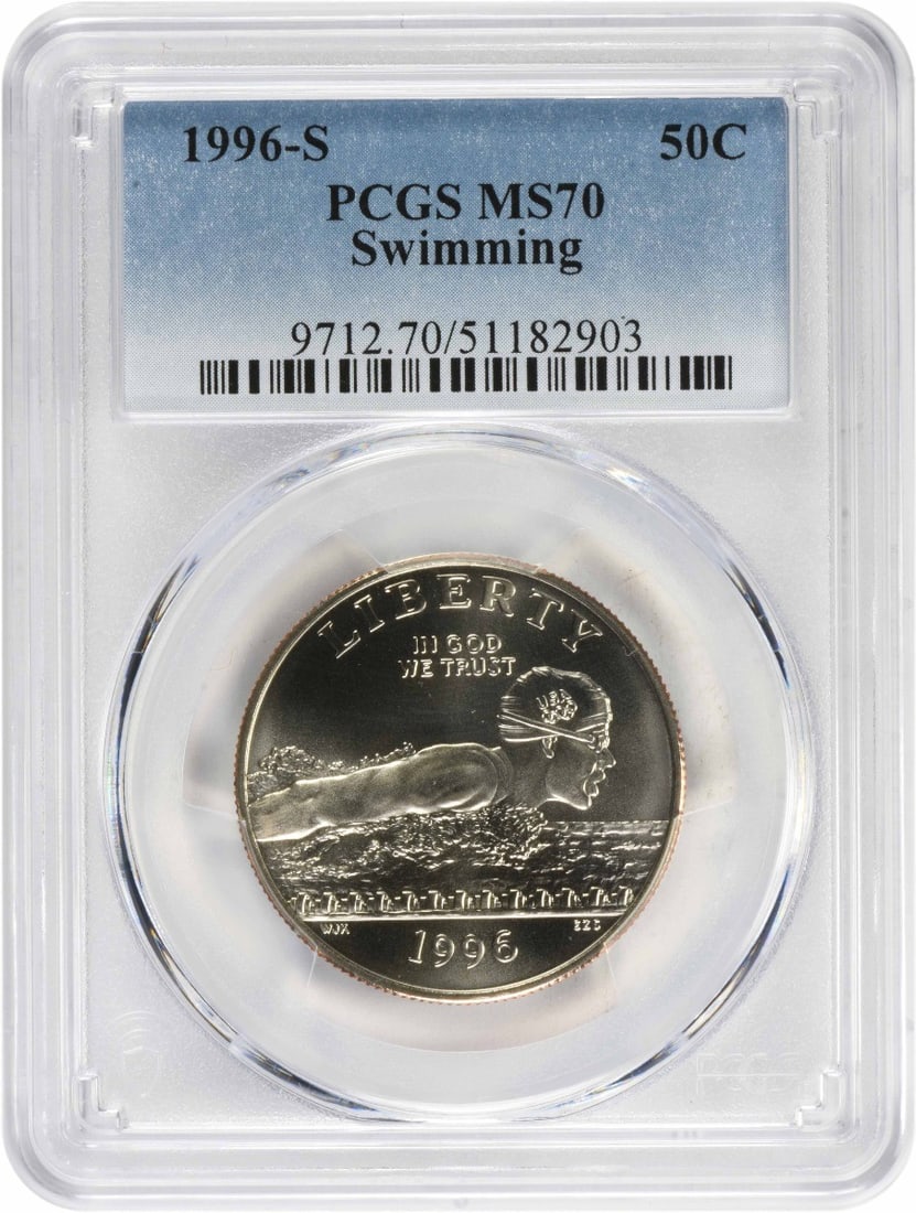 PCGS MS70 1996-S Olympic Swimming Commemorative Half Dollar (1 of 2)