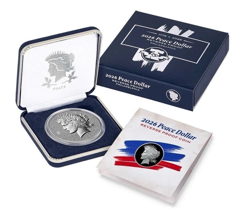 2026 U.S. Mint Peace Dollar $1 Reverse Proof Bell Privy OGP COA: 2026 U.S. Mint Peace Dollar $1 Reverse Proof Bell Privy OGP COA 2026-P Reverse Proof Peace Dollar $1 with dual date and Bell privy. This pre-owned coin is struck in .999 fine silver with a reverse pro