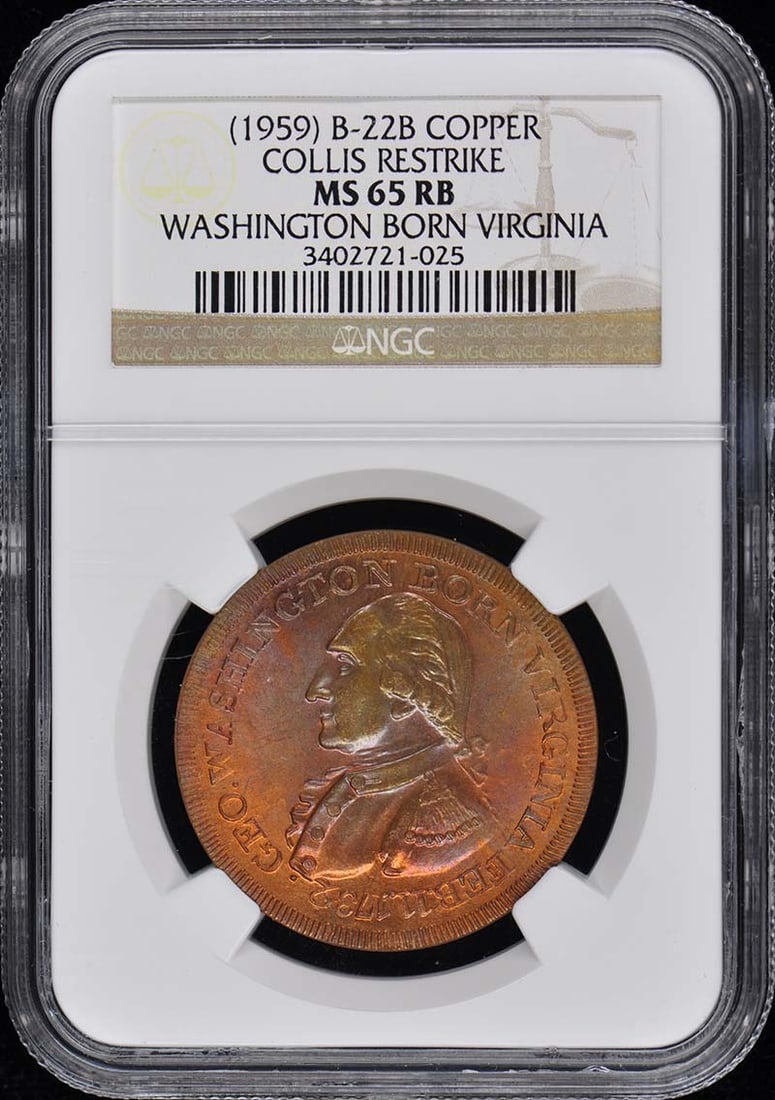 NGC MS65RB Collis B-22B Copper Restrike Coin 1959 (1 of 2)