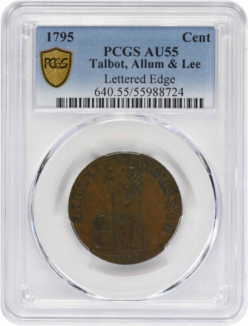 PCGS AU55 1795 Talbot Allum and Lee Lettered Edge Colonial Cent (1 of 2)
