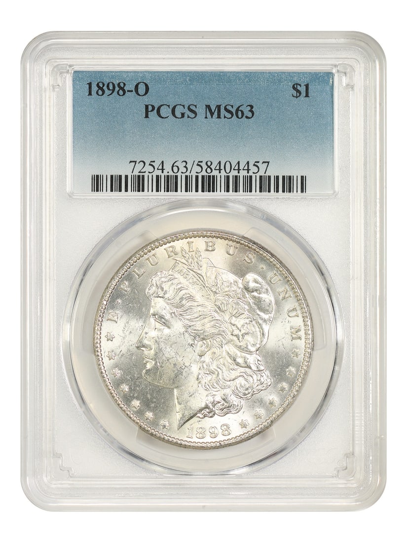 PCGS MS63 1898 O Morgan Silver Dollar $1: PCGS MS63 1898 O Morgan Silver Dollar $1 1898-O Morgan Dollar certified by PCGS in MS63 condition. This uncirculated coin is a pre-owned example from the New Orleans Mint. Specifications Denomination: