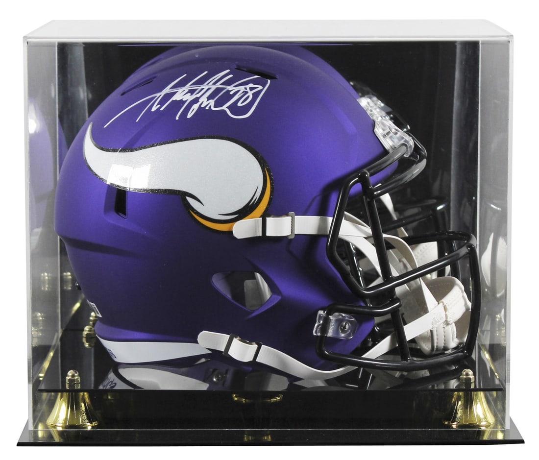 Adrian Peterson Autographed Vikings Speed Replica Helmet With BAS and Display Case: Adrian Peterson Autographed Vikings Speed Replica Helmet With BAS and Display Case This Riddell full size Speed replica helmet features the official Minnesota Vikings branding and has been personally 