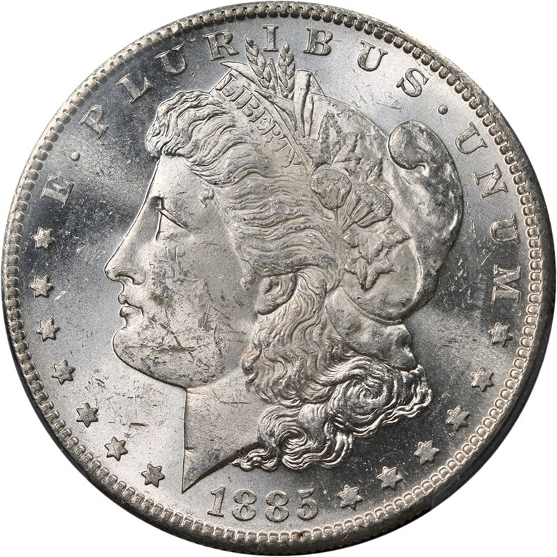PCGS MS62 1885-S Morgan Silver Dollar Uncirculated Silver Coin: PCGS MS62 1885-S Morgan Silver Dollar Uncirculated Silver Coin Original 1885-S Morgan Silver Dollar graded PCGS MS62. This uncirculated silver coin is described as blast white with great eye appeal, f