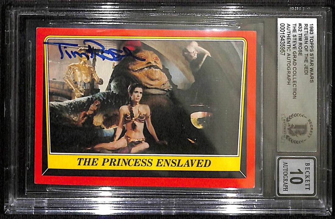 Tim Rose Autograph Beckett 10 on 1983 Topps Star Wars Jedi Card #32: Tim Rose Autograph Beckett 10 on 1983 Topps Star Wars Jedi Card #32 This is an original 1983 Topps Return of the Jedi #32 trading card autographed by Tim Rose, known for his work as the puppeteer for 