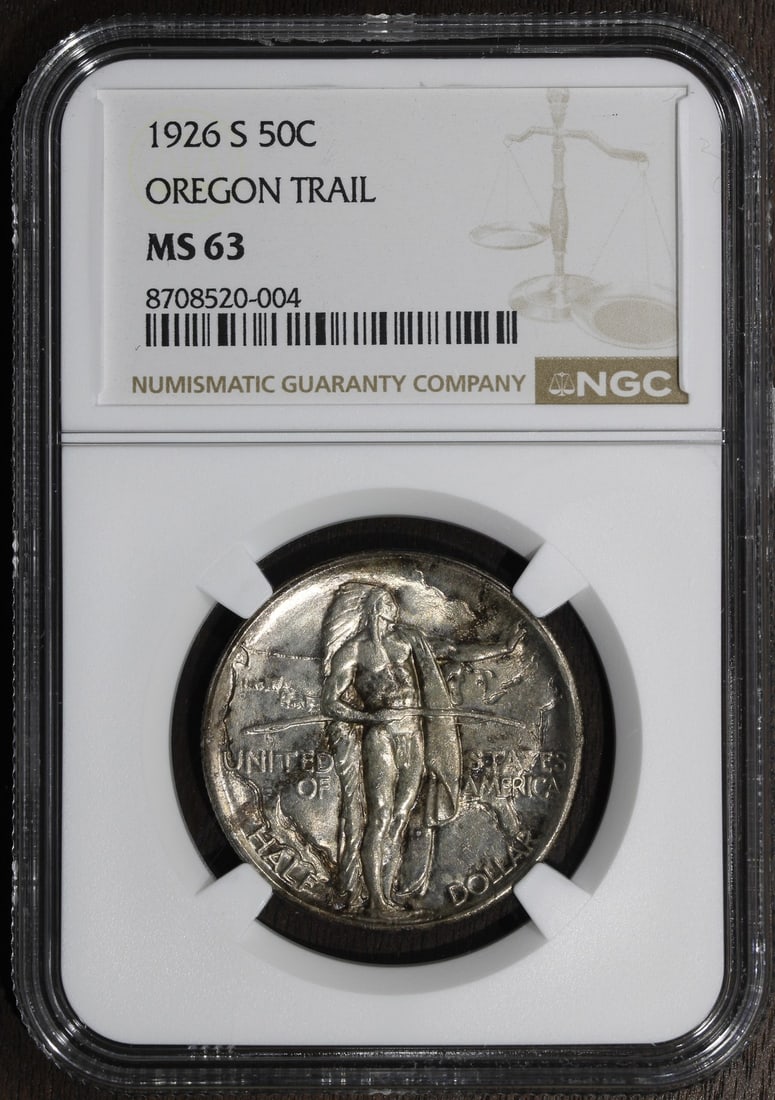 NGC MS63 1926-S Oregon Trail Commemorative Silver Half Dollar 50C: NGC MS63 1926-S Oregon Trail Commemorative Silver Half Dollar 50C 1926-S Oregon Trail Commemorative Half Dollar certified by NGC with a Mint State 63 grade. This pre-owned United States silver 50C com