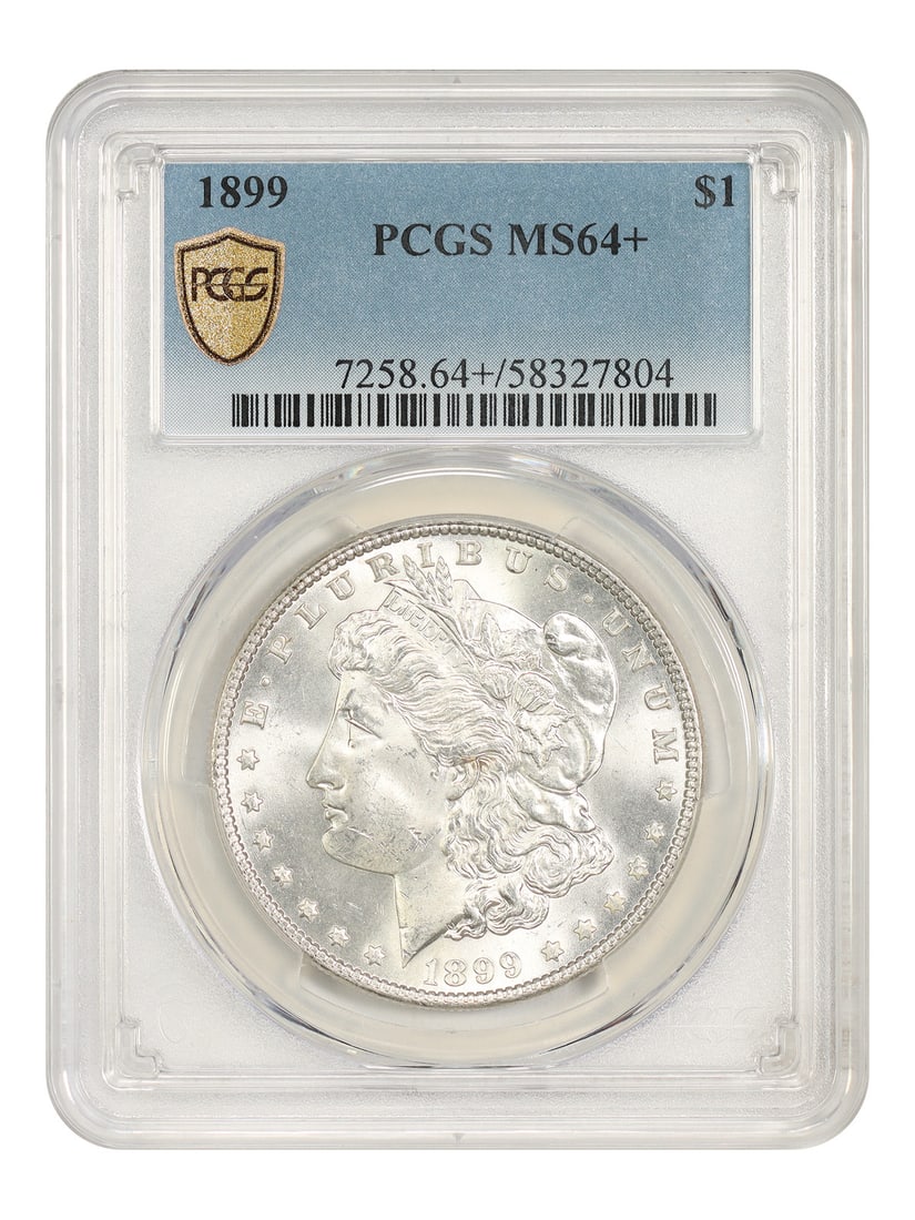 PCGS MS64+ 1899 Morgan Silver Dollar $1 Philadelphia: PCGS MS64+ 1899 Morgan Silver Dollar $1 Philadelphia 1899 Morgan Dollar certified by PCGS in MS64+ condition. This uncirculated pre-owned coin is a Philadelphia issue. Specifications Denomination: $1 