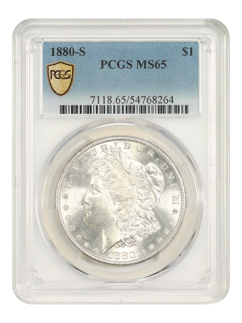 PCGS MS65 1880 S Morgan Silver Dollar $1 San Francisco Mint: PCGS MS65 1880 S Morgan Silver Dollar $1 San Francisco Mint 1880-S Morgan Dollar certified by PCGS in MS65 grade. This uncirculated example is a popular collector date and is known for the consistentl