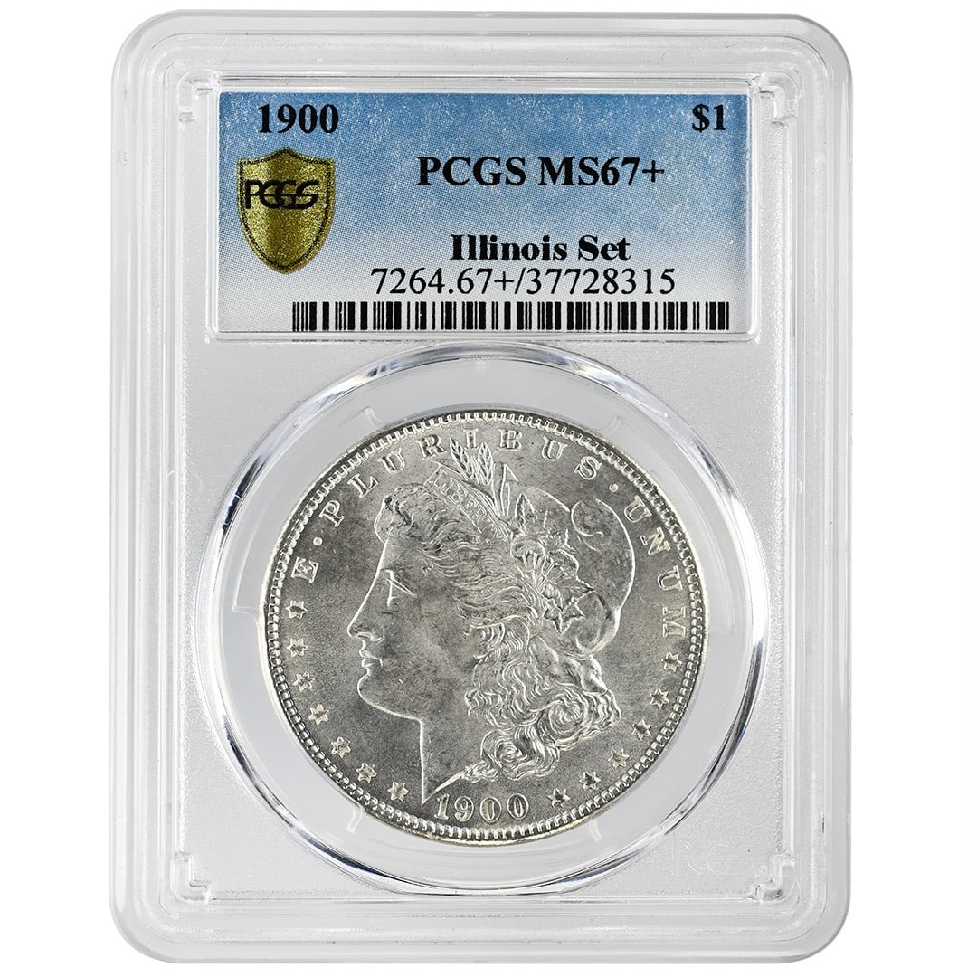 PCGS MS67+ 1900 Morgan Silver Dollar $1 Philadelphia: PCGS MS67+ 1900 Morgan Silver Dollar $1 Philadelphia 1900 Morgan Dollar $1 coin certified by PCGS and graded MS67+. This uncirculated silver coin was struck in Philadelphia and is noted as having a wh