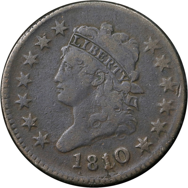 1810 09 US Large Cent Copper Coin F Details S.281 R.1 (1 of 2)