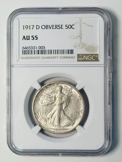 NGC AU 55 1917 D Obverse Walking Liberty Half Dollar (1 of 2)