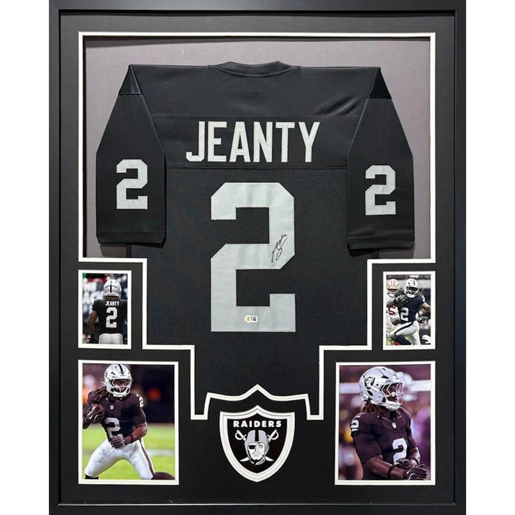 Beckett Authenticated Ashton Jeanty Framed Raiders Autograph Jersey 42x34 (1 of 2)