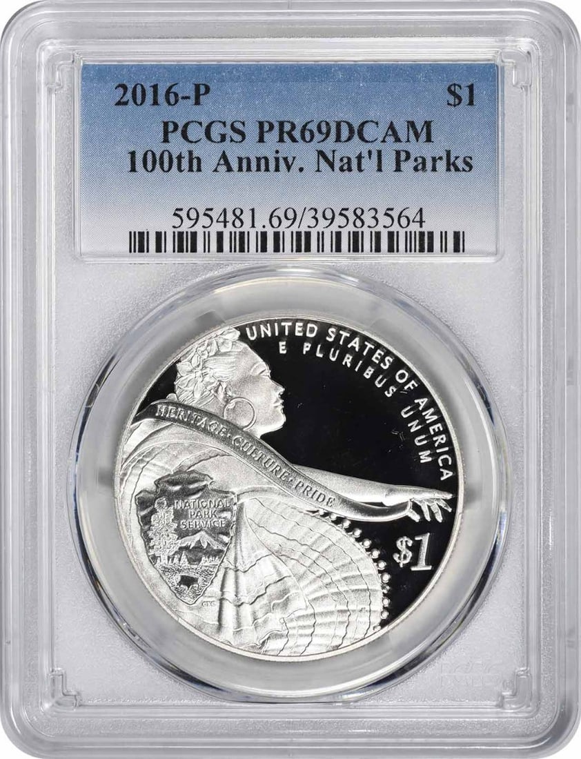 PCGS PR69DCAM 2016-P National Parks Centennial Commemorative Silver Dollar: PCGS PR69DCAM 2016-P National Parks Centennial Commemorative Silver Dollar This 2016-P National Parks Commemorative Silver Dollar is a proof issue graded PR69DCAM by PCGS. It is an uncirculated U.S. c