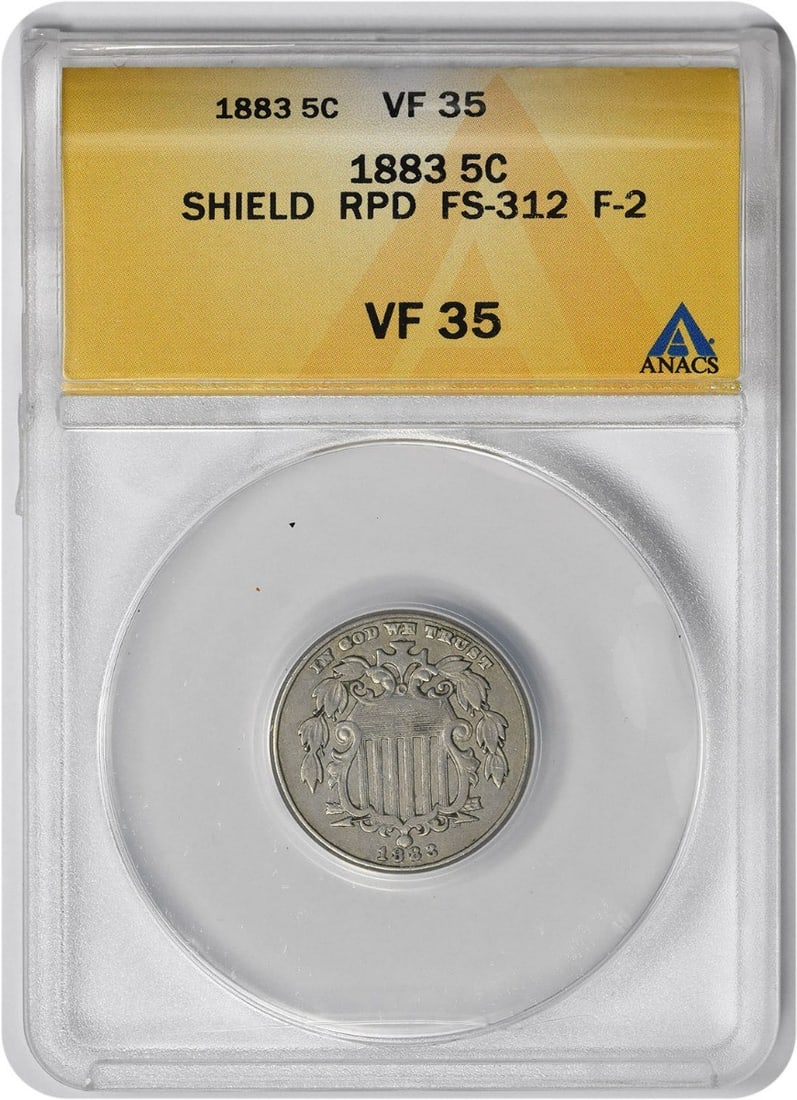 ANACS VF35 1883 Shield Nickel FS-312 Philadelphia 5C (1 of 2)