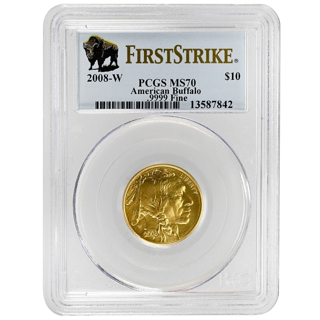 PCGS MS70 First Strike 2008 W American Buffalo $10 Gold Coin (1 of 2)