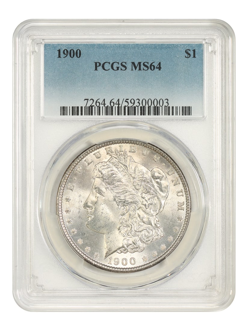 PCGS MS64 1900 Morgan Silver Dollar $1 Philadelphia: PCGS MS64 1900 Morgan Silver Dollar $1 Philadelphia 1900 Morgan Dollar certified by PCGS in MS64 condition. This uncirculated, pre-owned coin was struck at the Philadelphia Mint and represents a class
