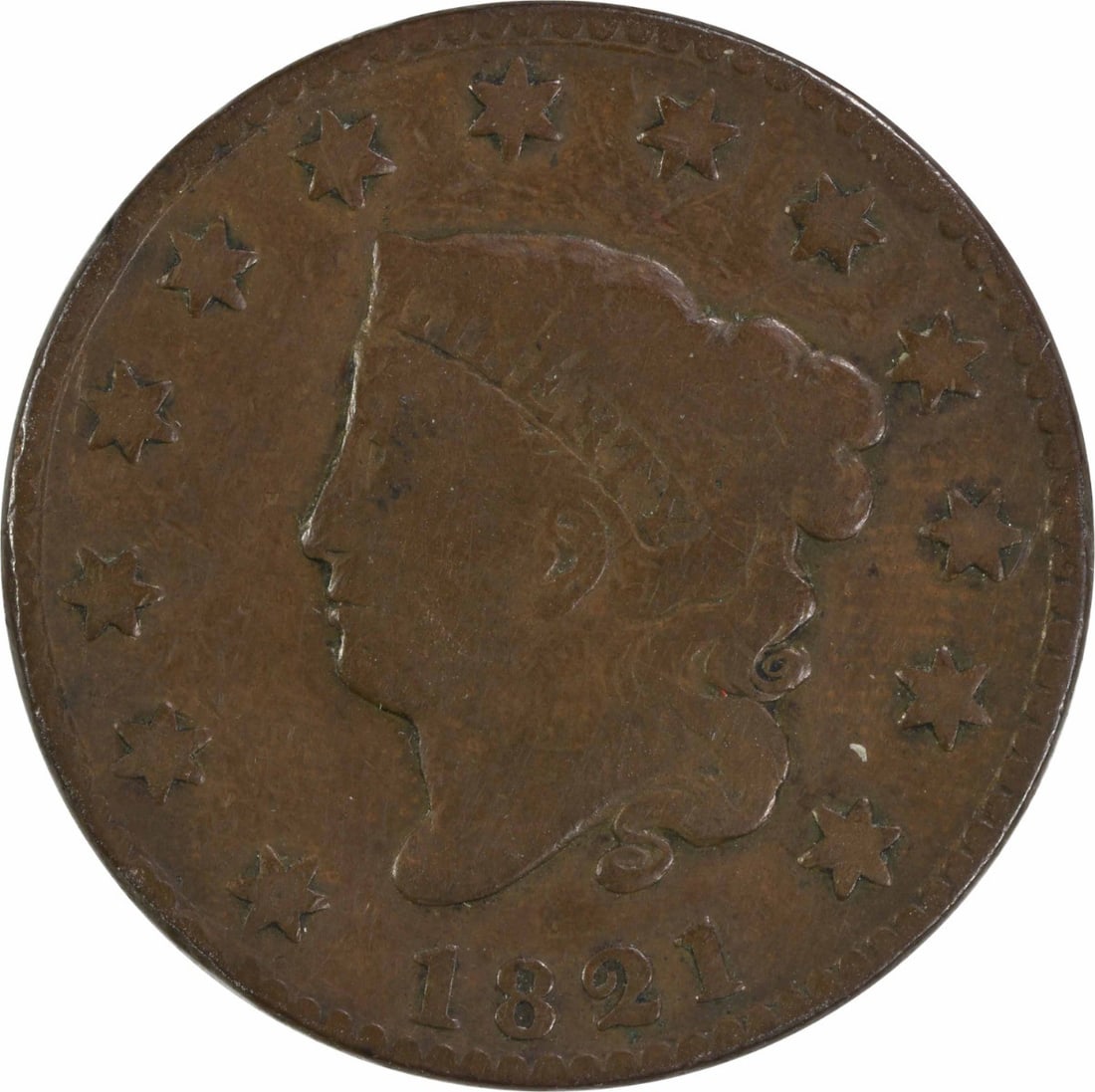 1821 Coronet Head Large Cent Copper VG Uncertified (1 of 2)
