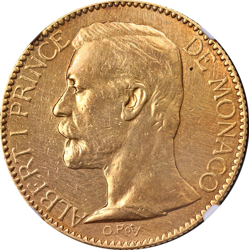Monaco 1895 A 100 Franc Gold NGC AU Details Obverse Repaired (1 of 4)