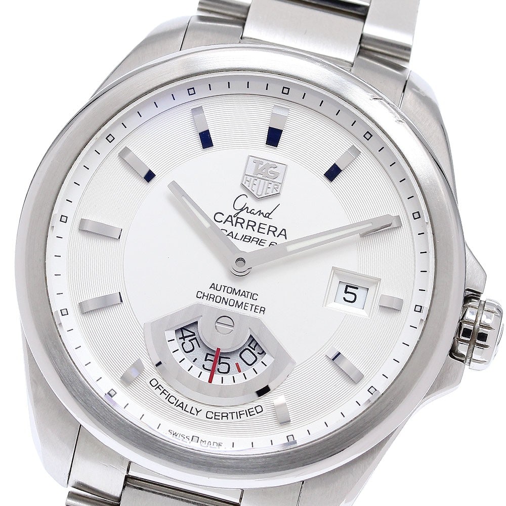 TAG HEUER Grand Carrera WAV511B mens automatic wristwatch: TAG HEUER Grand Carrera WAV511B mens automatic wristwatch TAG Heuer Grand Carrera Calibre 6 automatic men's wristwatch with a silver dial and stainless steel case and bracelet. This watch features a d