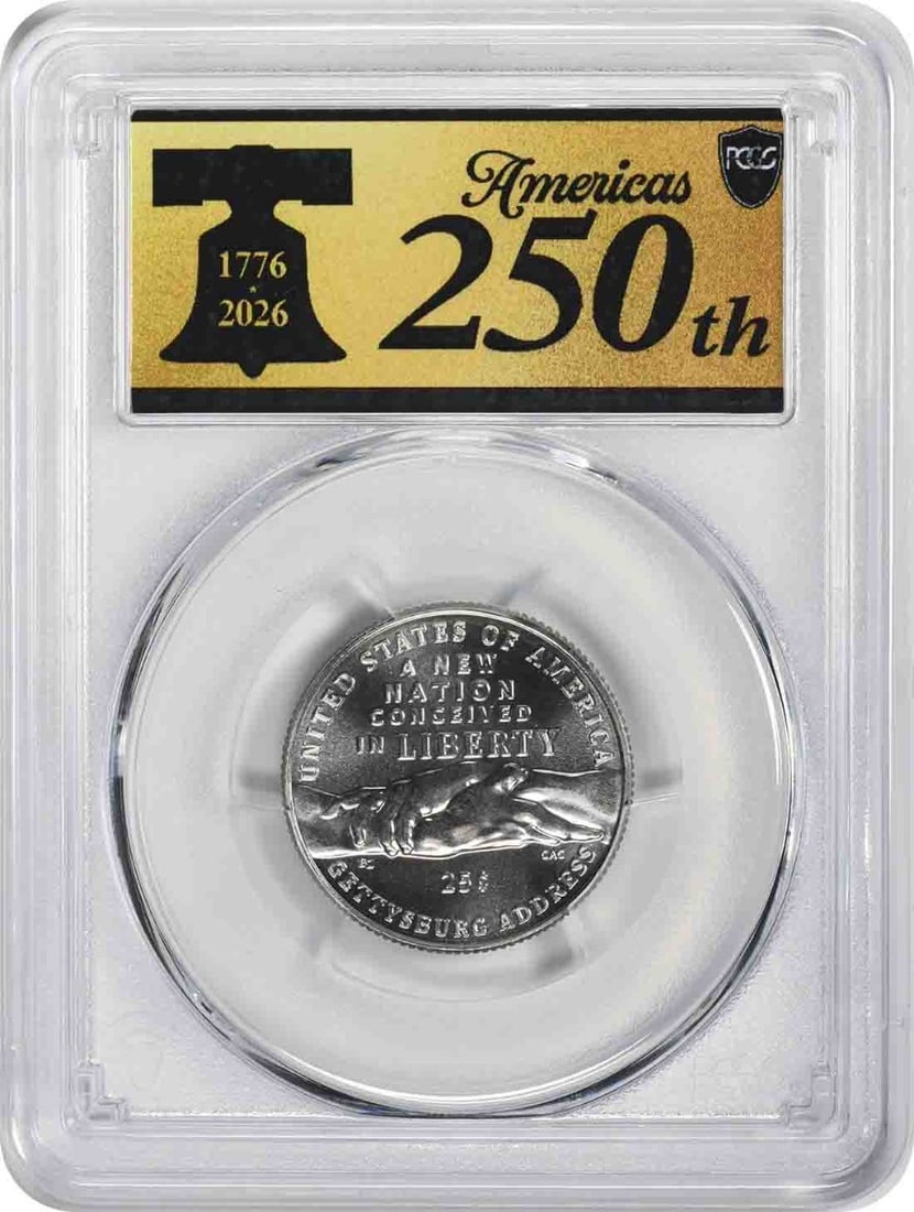 PCGS MS67 2026 D Gettysburg Address 25C First Day Anniversary Label: PCGS MS67 2026 D Gettysburg Address 25C First Day Anniversary Label Certified 2026-D Gettysburg Address quarter graded MS67 by PCGS. This uncirculated clad 25-cent coin is part of the America the Beau