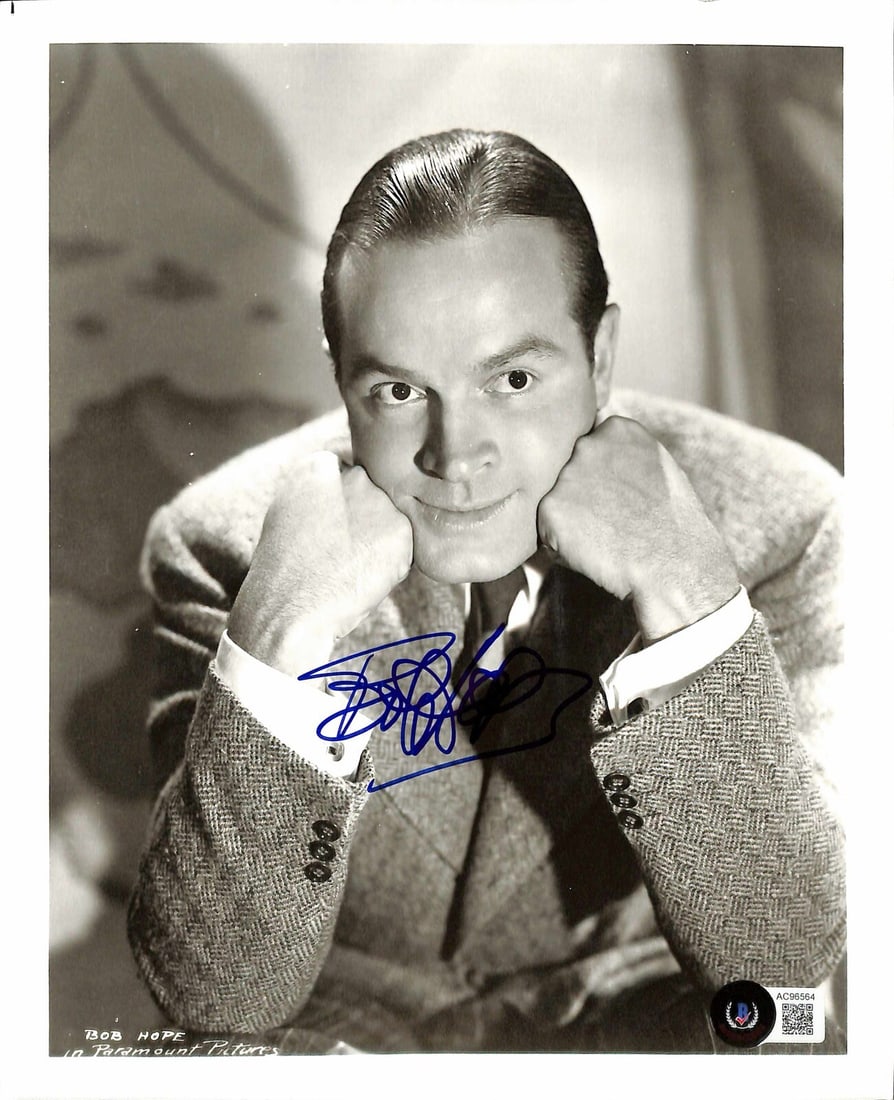 Beckett Authenticated Bob Hope Autographed 8x10 Photo Grade 10: Beckett Authenticated Bob Hope Autographed 8x10 Photo Grade 10 Pre-owned 8x10 photograph signed by Bob Hope in blue permanent marker. The autograph has been graded Gem Mint 10 by Beckett Authenticatio