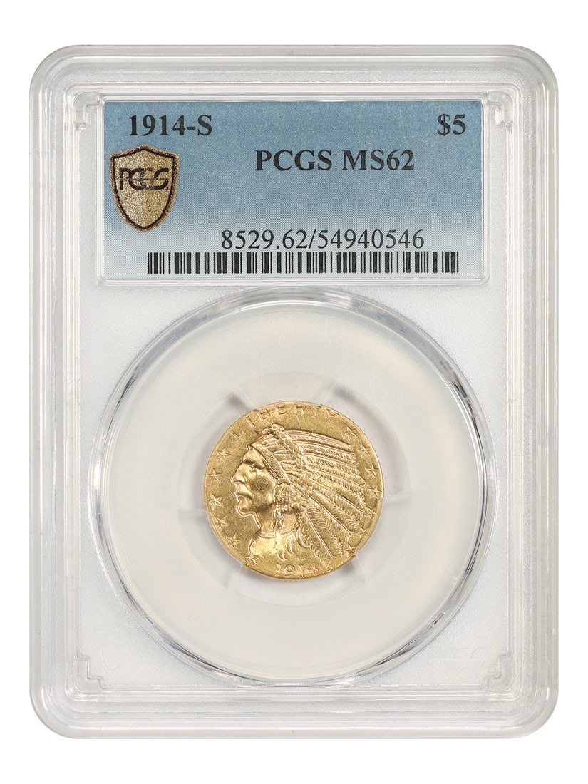 PCGS MS62 1914-S Indian Head Half Eagle $5 Gold Coin (1 of 4)