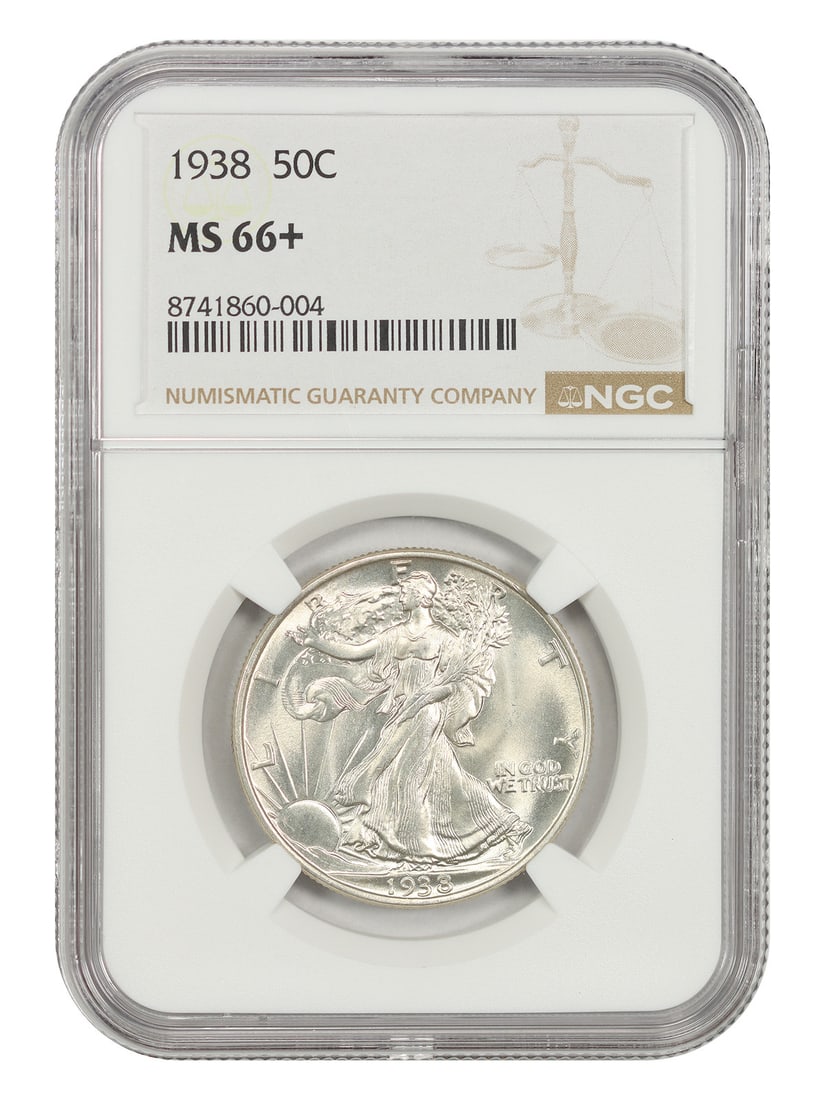 NGC MS66+ 1938 Walking Liberty 50C Half Dollar: NGC MS66+ 1938 Walking Liberty 50C Half Dollar 1938 Walking Liberty Half Dollar certified by NGC as MS66+. This uncirculated coin is a pre-owned example of the classic 50C issue struck in Philadelphia