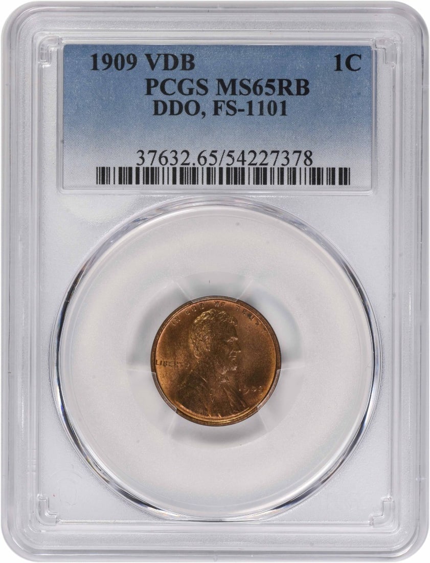 1909 Lincoln Wheat Cent Doubled Die Obverse MS65RB PCGS Certified: 1909 Lincoln Wheat Cent Doubled Die Obverse MS65RB PCGS Certified This is a 1909 VDB Lincoln Wheat Cent featuring the DDO FS-1101 variety. Graded MS65RB by PCGS, this uncirculated small cent is compos