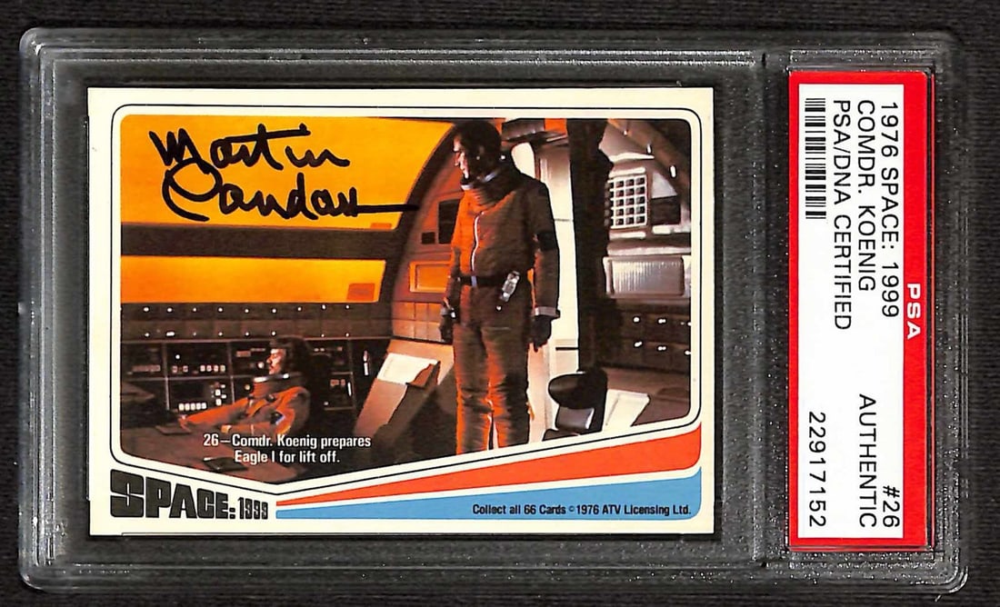 1976 Donruss Space 1999 #26 Trading Card Signed by Martin Landau PSA DNA: 1976 Donruss Space 1999 #26 Trading Card Signed by Martin Landau PSA DNA Original 1976 Donruss Space: 1999 non-sport trading card #26, signed by Martin Landau. This card features his role as Commander