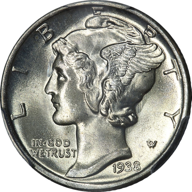 PCGS MS65 FB 1938 S Mercury Dime Silver Uncirculated: PCGS MS65 FB 1938 S Mercury Dime Silver Uncirculated A 1938-S Mercury Dime graded PCGS MS65 FB, featuring superb eye appeal, fantastic luster, and a strong strike. This silver coin is described as won