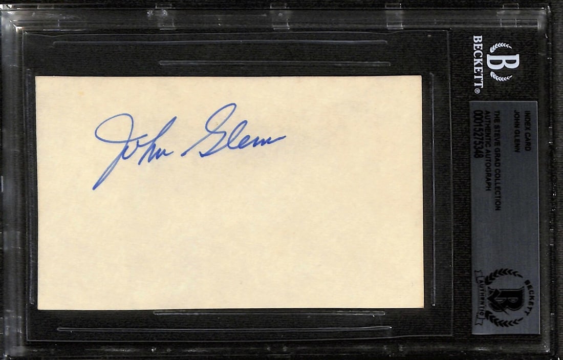 Beckett Authenticated 3x5 Index Card Signed by Mercury 7 Astronaut John Glenn: Beckett Authenticated 3x5 Index Card Signed by Mercury 7 Astronaut John Glenn This is an original 3x5 inch index card autographed by John Glenn, the famed aviator, senator, and Mercury 7 astronaut. Th