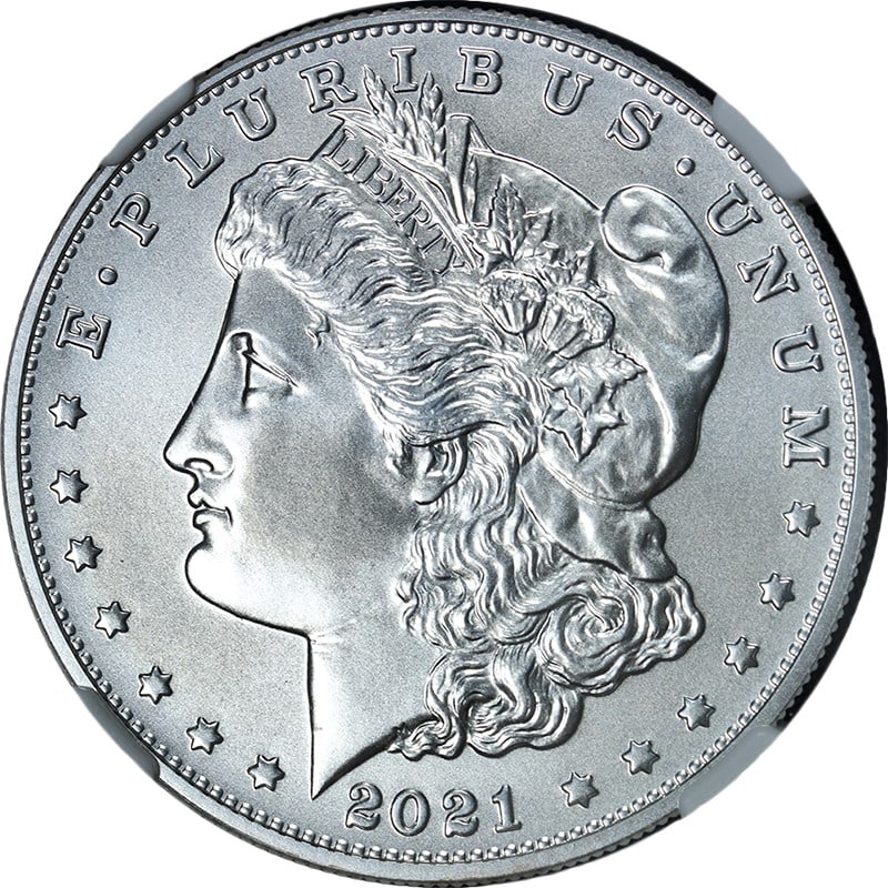 NGC MS70 2021 Carson City Privy Morgan Silver Dollar 1st Day: NGC MS70 2021 Carson City Privy Morgan Silver Dollar 1st Day Original 2021 "CC" (Carson City) Privy Morgan Silver Dollar graded NGC MS70. This uncirculated silver coin is a 1st Day issue with strong s