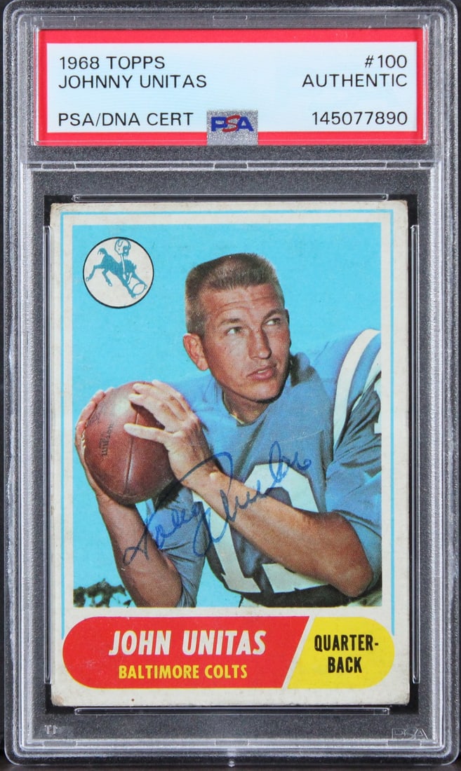PSA DNA authenticated Johnny Unitas 1968 Topps 100 Baltimore Colts card (1 of 2)