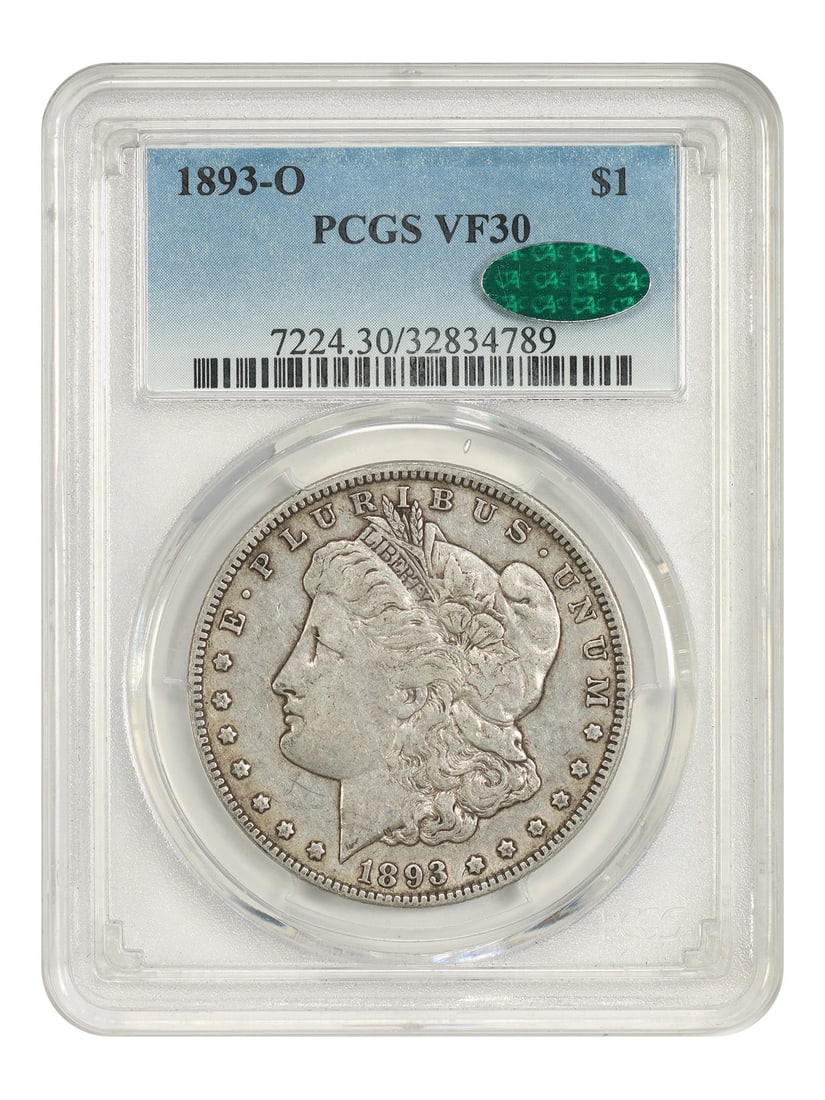 PCGS CAC VF30 1893 O Morgan Silver Dollar $1 Scarce Date: PCGS CAC VF30 1893 O Morgan Silver Dollar $1 Scarce Date 1893-O Morgan Dollar certified by PCGS and approved by CAC in VF30 condition. This circulated example is a scarce date issue and is offered as 