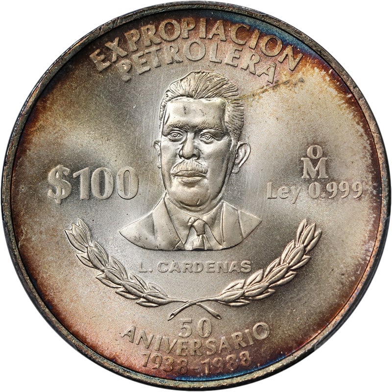 Mexico 1988 Mo 100 Peso Oil Industry Silver Coin PCGS MS67 KM-533 (1 of 4)